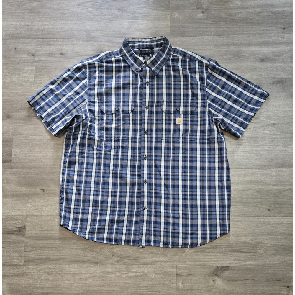 Carhartt Button Down Shirt Mens XL Blue Plaid TW4625-M Loose Fit Cotton